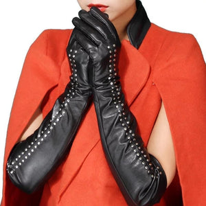 Long Studded Leather Gloves