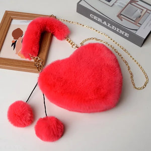 Heart Shaped Faux Fur Crossbody Bag