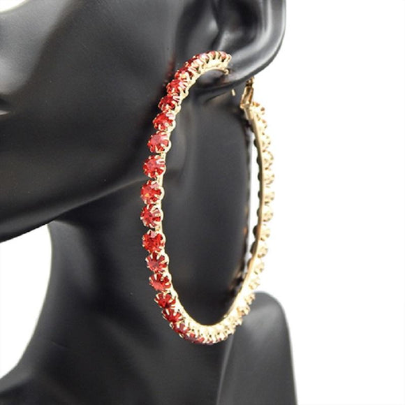 Red Crystal Hoop Earrings (Multiple Sizes)
