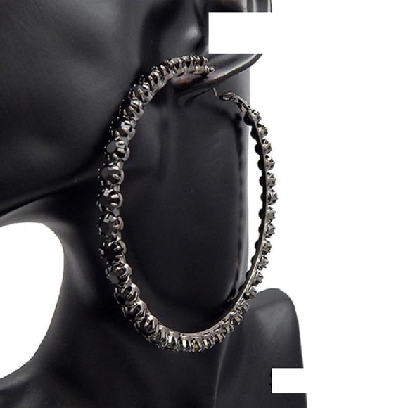 Black Crystal Hoop Earrings (Multiple Sizes)
